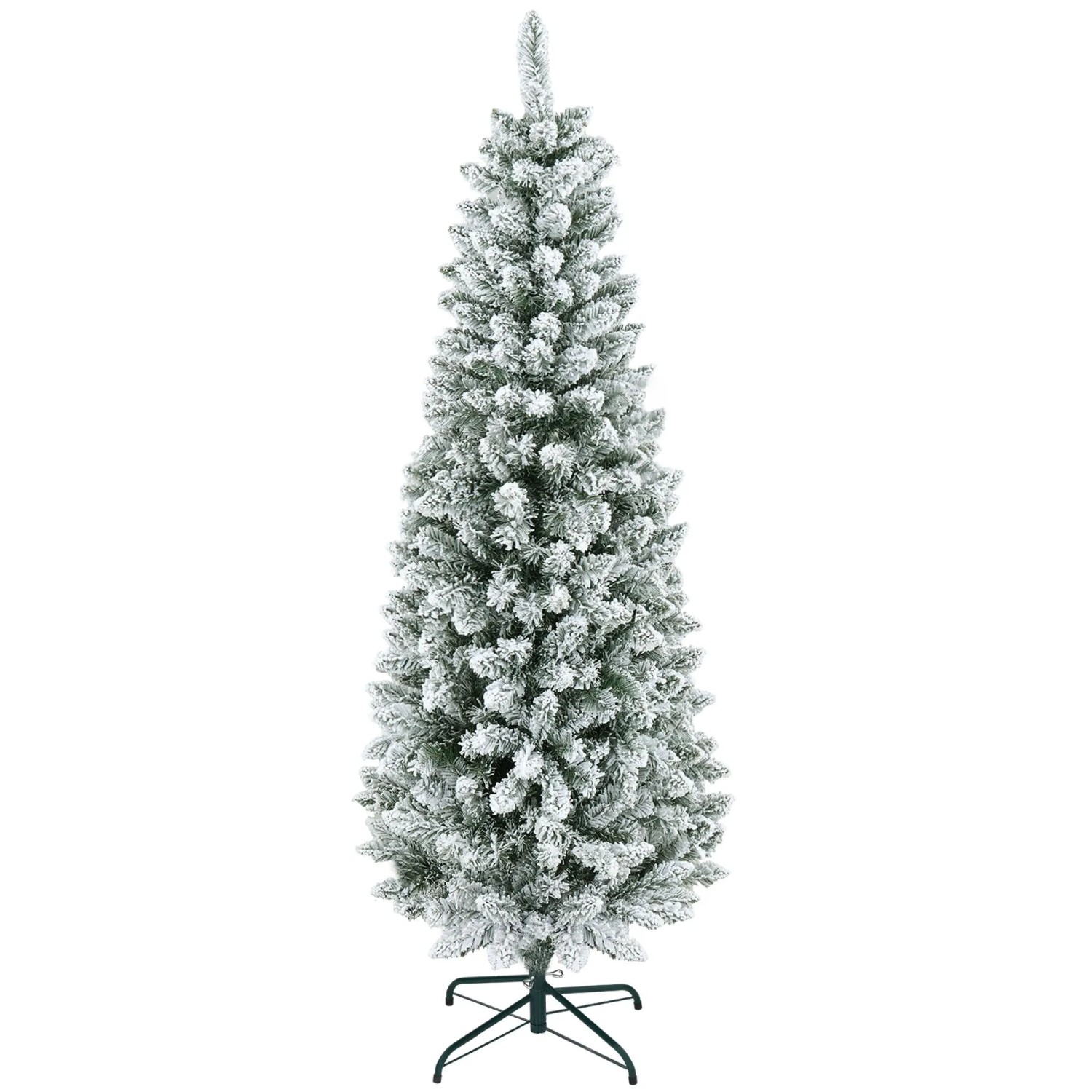 Furnicato Künstlicher Weihnachtsbaum Schlanke Form Kunstschnee Dreiteilig Flammhemmend Metallfuß 180 Cm Grün
