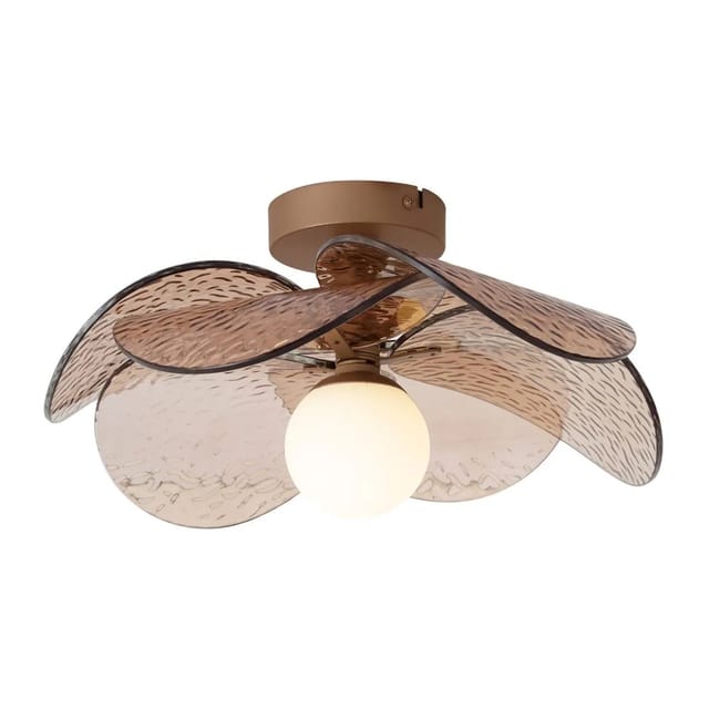 QAZQA Design Deckenleuchte DunkelBronze mit Geripptem Amberglas Kemner