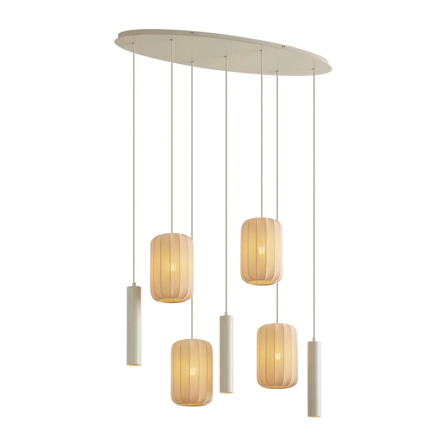 QAZQA Japandi Pendelleuchte Beige 7 Flammig Pluni Tuba
