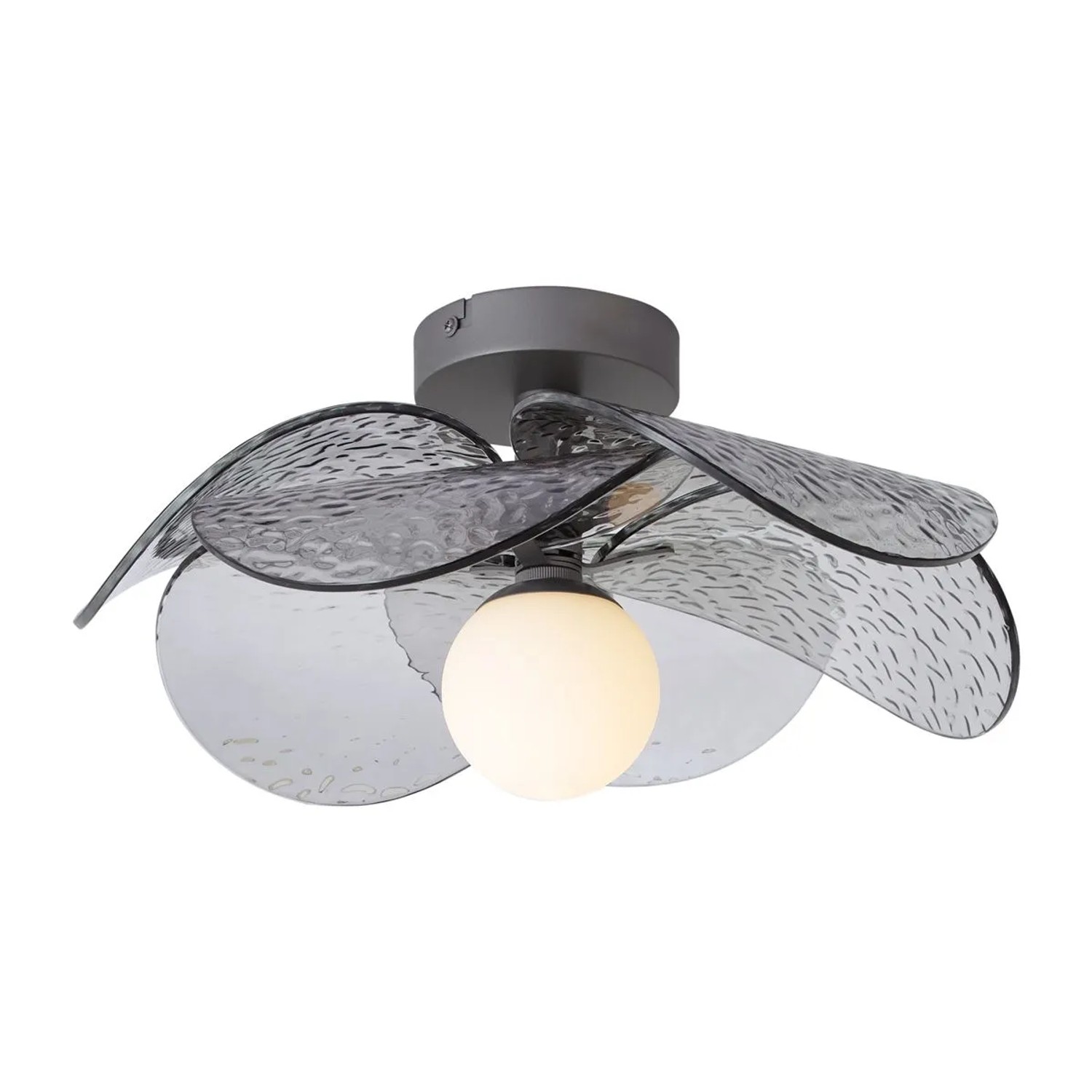 QAZQA Design Deckenleuchte Silber mit Geripptem Rauchglas Kemner