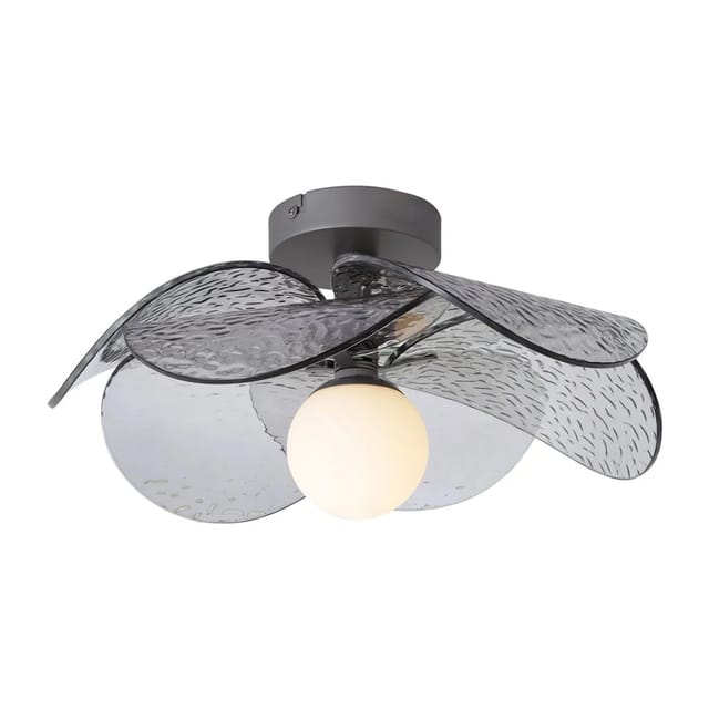 QAZQA Design Deckenleuchte Silber mit Geripptem Rauchglas Kemner