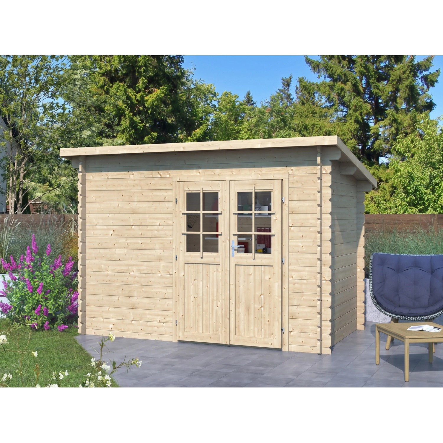 Woodtex Gartenhaus Blockbohlenhaus Aras 34 mm Naturbelassen