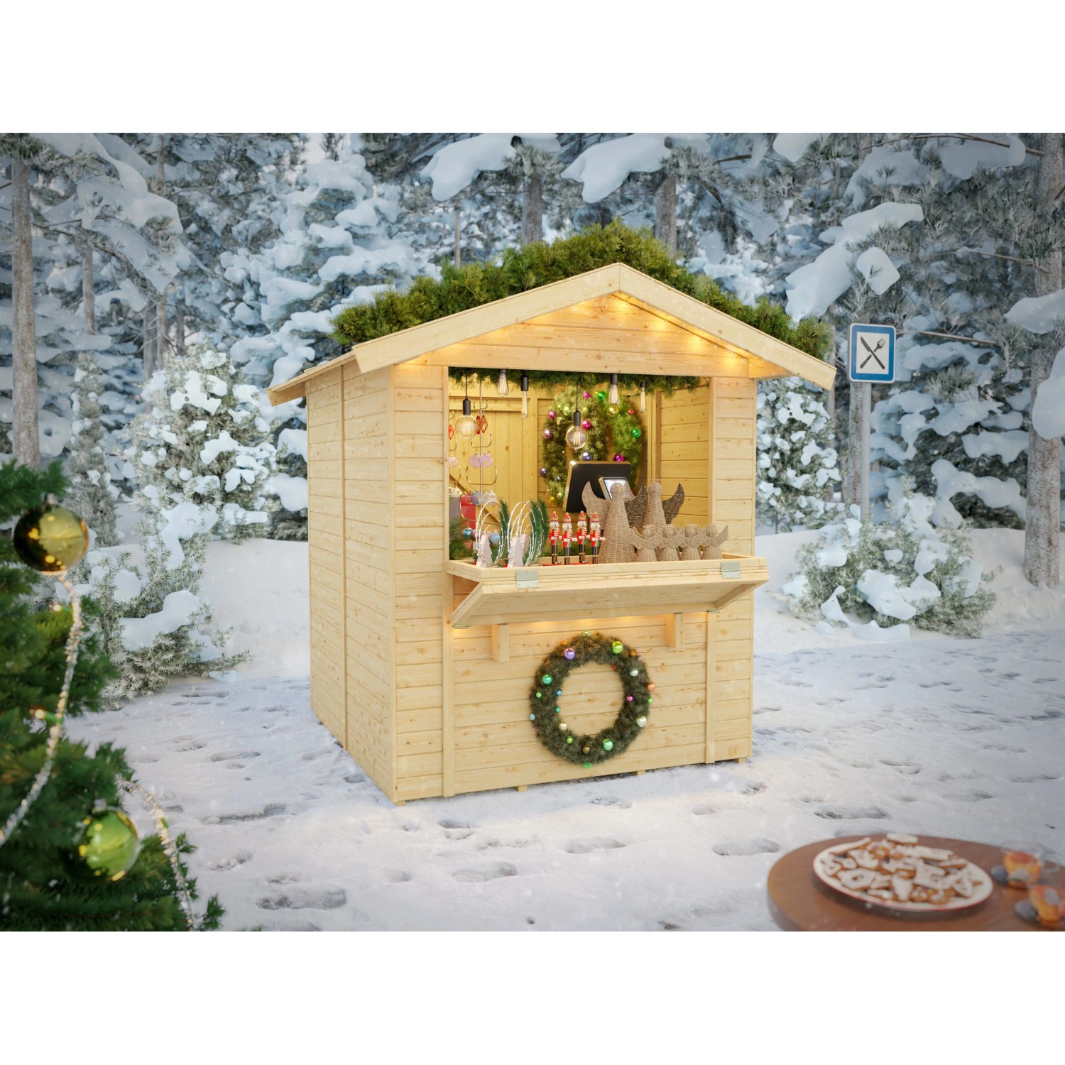 Woodtex Marktstand Verkaufsstand Mia 3 m² 13,5 mm Naturbelassen