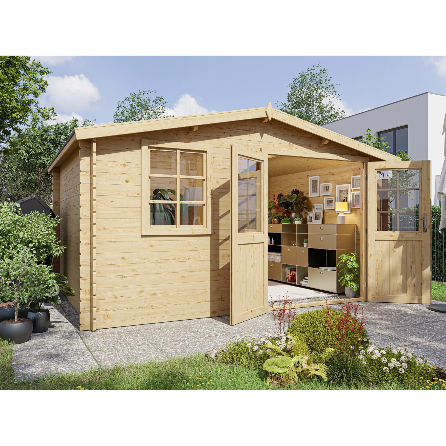Woodtex Gartenhaus Blockbohlenhaus CA2881 28 mm Naturbelassen