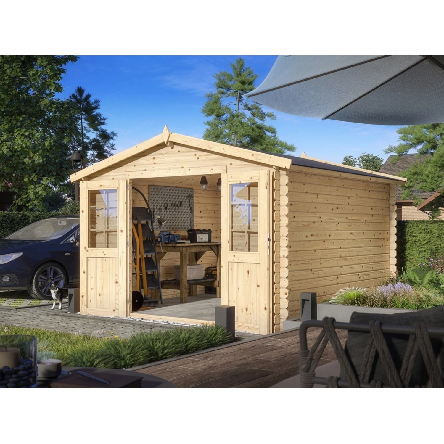 Woodtex Gartenhaus Blockbohlenhaus CA2875 Houston 28 mm Naturbelassen