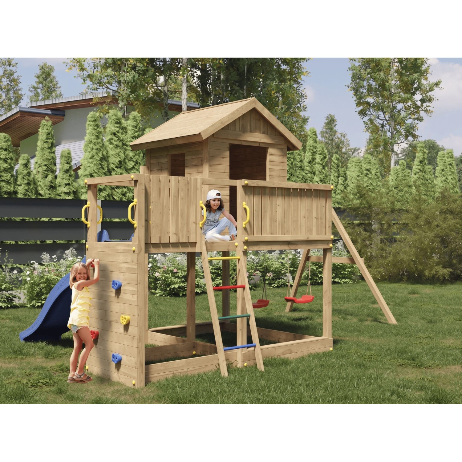 Fungoo Spielturm Galaxy L Inklusive Doppelschaukel Kesseldruckimprägniert