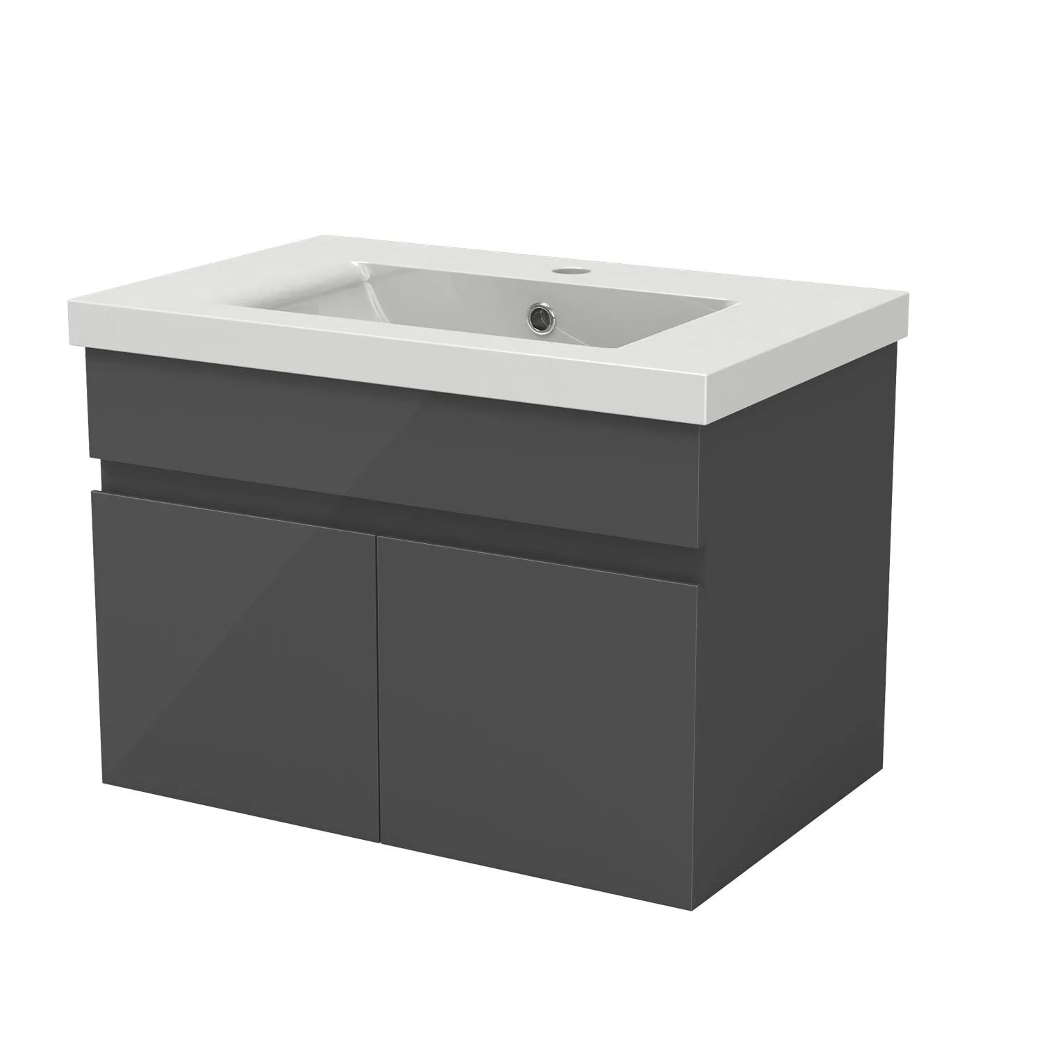 Duschparadies Waschtisch Einista 60cm in Hochglanz Anthrazit Waschbecken mit Unterschrank 2 Türig SoftClose