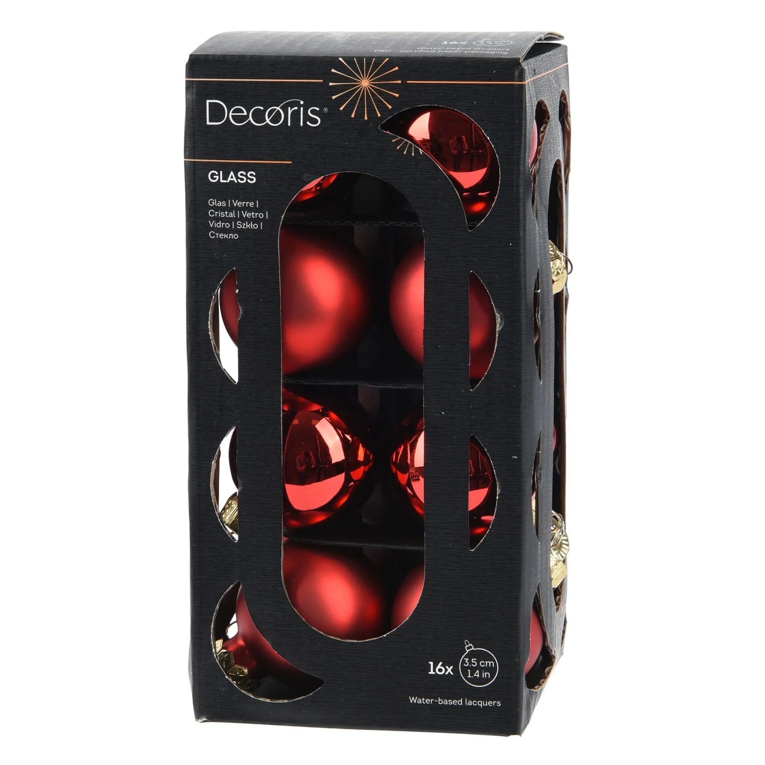 Decoris Weihnachtskugel-Set Glas Ø 3,5 cm Rot 16 Stück