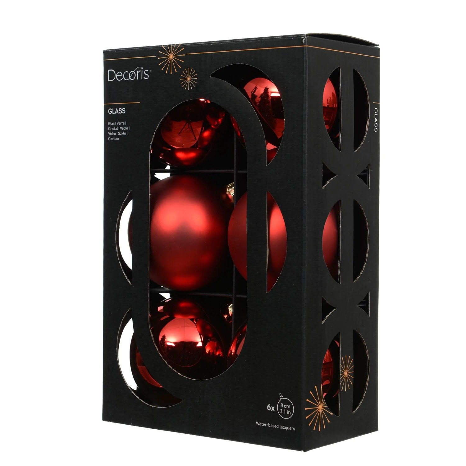 Decoris Weihnachtskugeln Glas Ø 8 cm Rot 6 Stück