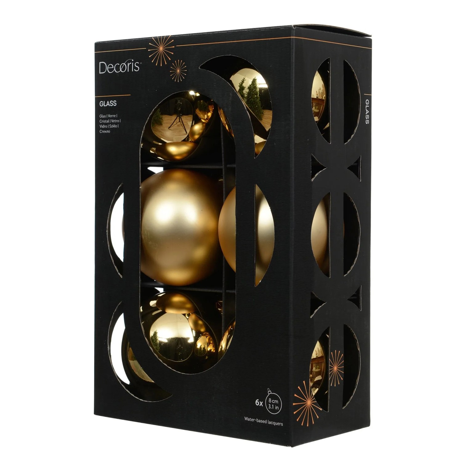 Decoris Weihnachtskugeln Glas Ø 8 cm Gold 6 Stück