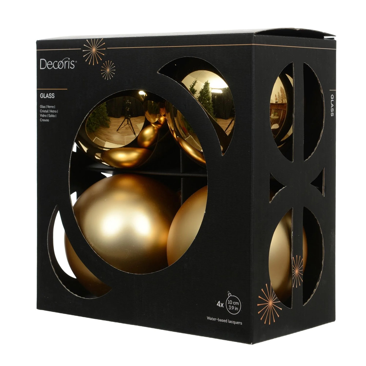Decoris Weihnachtskugel-Set Glas Ø 10 cm Gold 4 Stück