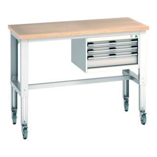 Bott Werkbank cubio 3 Schubladen Multiplex höhenverstellbar 1500x750x840-1140mm RAL 7035