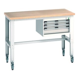 Bott Werkbank cubio 3 Schubladen Multiplex höhenverstellbar 1500x750x840-1140mm RAL 7035