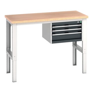 Bott Werkbank cubio 3 Schubladen Multiplex höhenverstellbar 1500 x 750 x 740-1140mm RAL 7035/7016