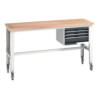Bott Werkbank cubio 3 Schubladen Multiplex höhenverstellbar 2000 x 750 x 840-1140mm RAL 7035/7016