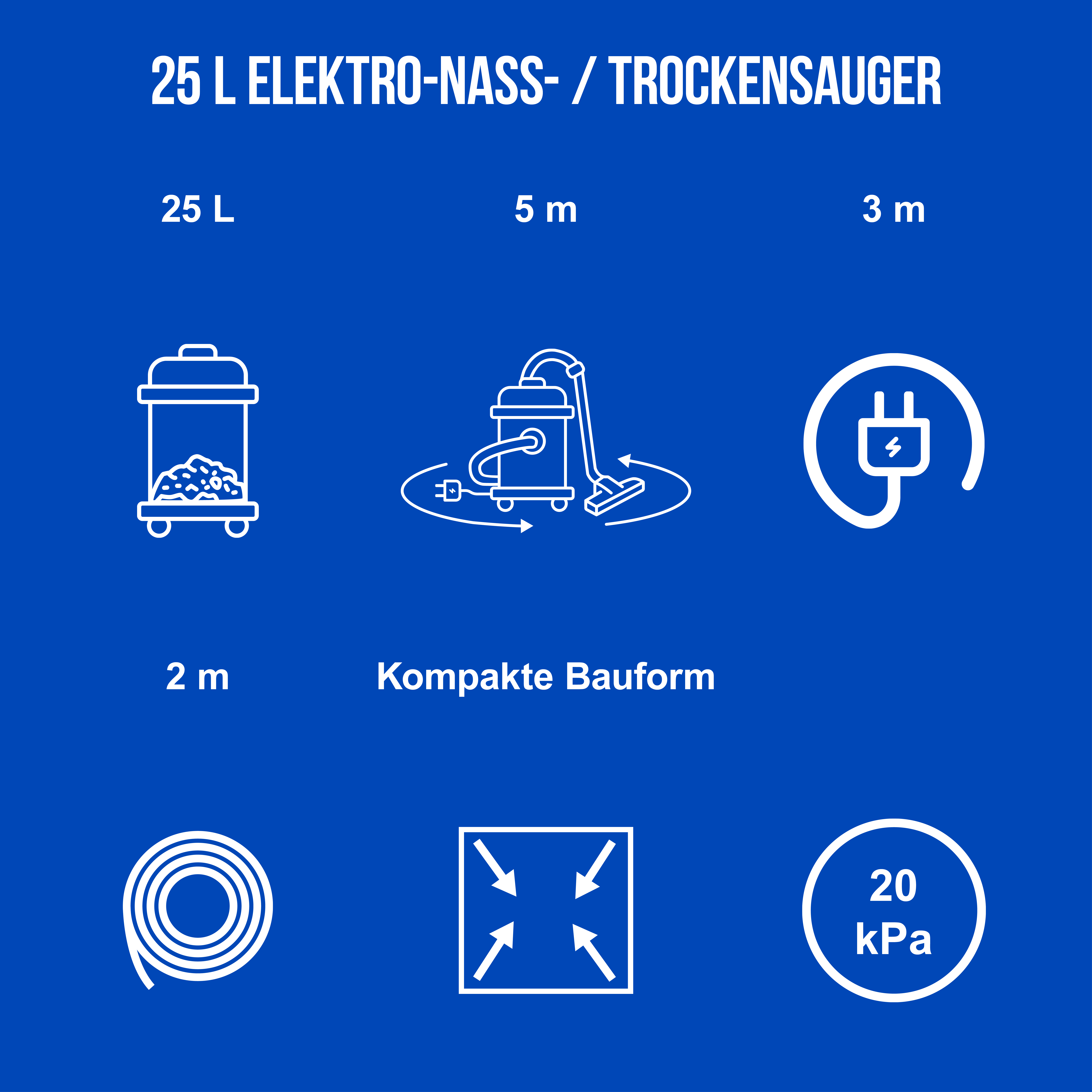 Elektro Nass-/Trockensauger VC25 Scheppach inkl. Polsterreinigungsbürste PRB300 - 1200W | 2m Schlauchlänge | 3m Kabel | 25L Fassungsvermögen Bild 3