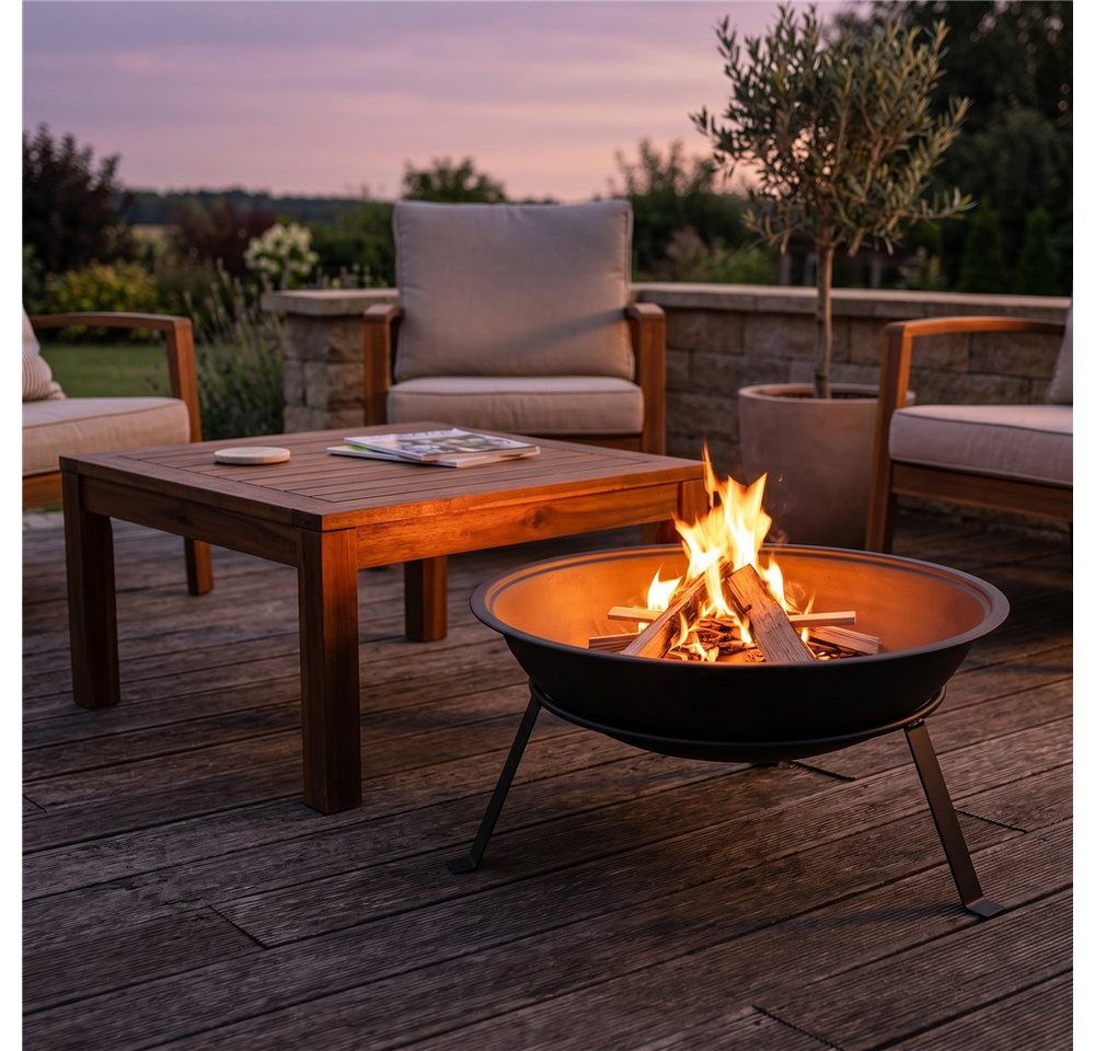 ADLER EUROPE Feuerschale AD 6818 Garten-Feuerstelle aus pulverbeschichtetem Stahl mit Rost, Feuerkorb für Garten und Terrasse, hitzebeständig bis 500°C, Schwarz Bild 2