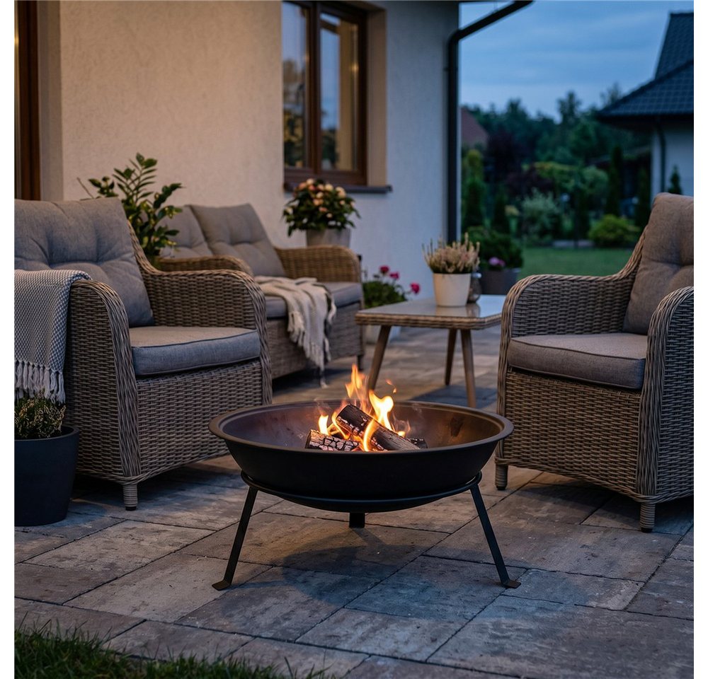 ADLER EUROPE Feuerschale AD 6818 Garten-Feuerstelle aus pulverbeschichtetem Stahl mit Rost, Feuerkorb für Garten und Terrasse, hitzebeständig bis 500°C, Schwarz Bild 4