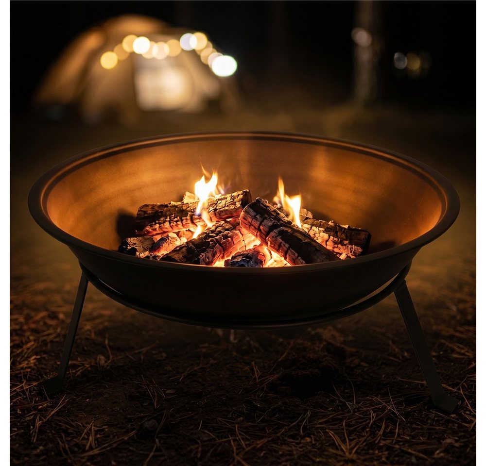 ADLER EUROPE Feuerschale AD 6818 Garten-Feuerstelle aus pulverbeschichtetem Stahl mit Rost, Feuerkorb für Garten und Terrasse, hitzebeständig bis 500°C, Schwarz Bild 5