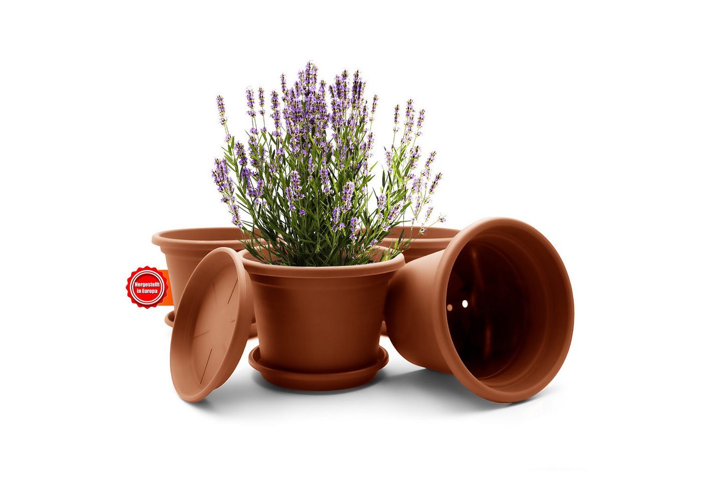 BigDean Blumentopf 4 Stück Pflanzkübel mit Untersetzer rund ø 25 cm Terracotta (Set, 4 St., Pflanztopf), Zeitloses Design, Mit Untersetzer, Hochwertiges Material, Wetterfest Bild 5