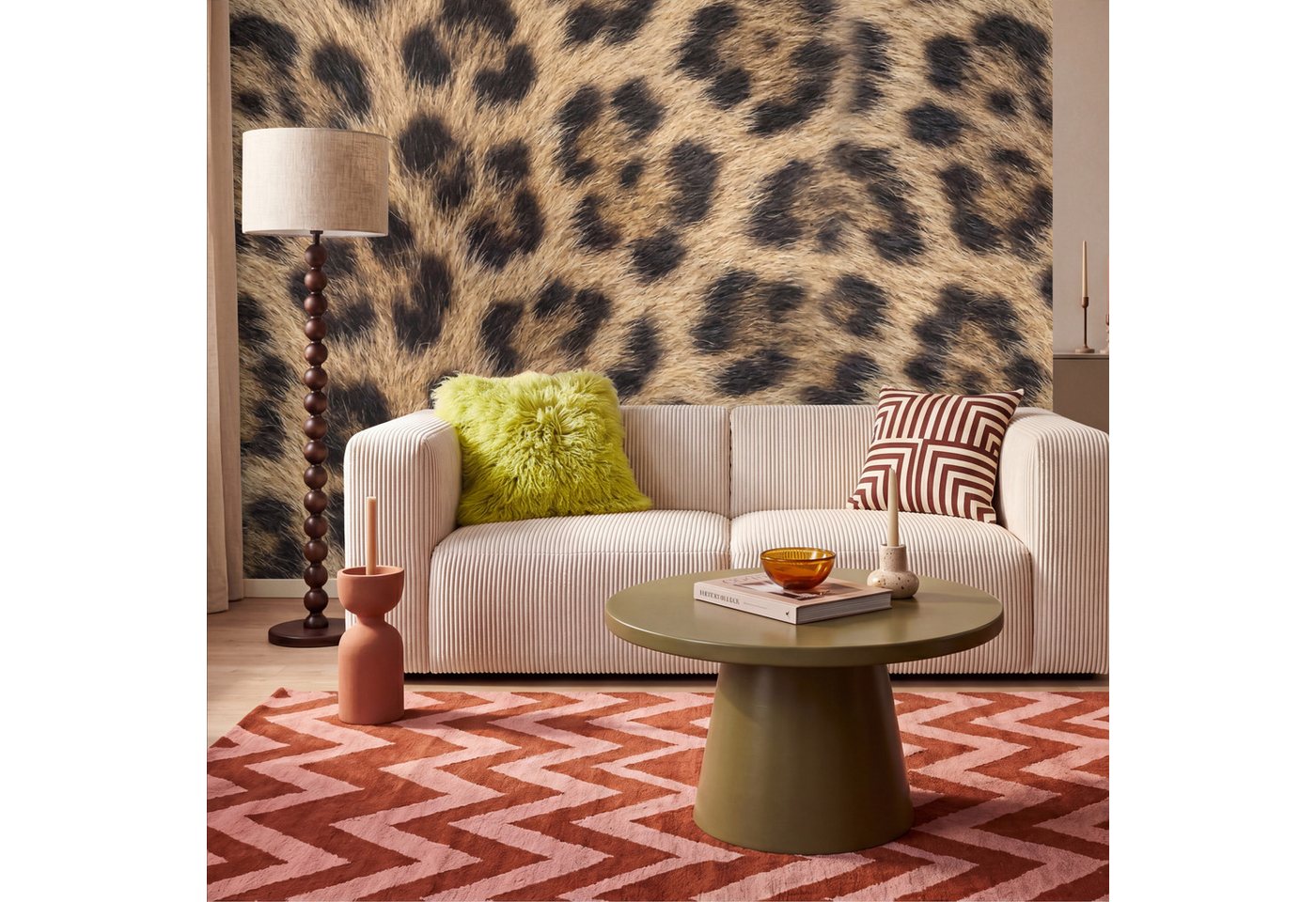 OnlyWow Fototapete Leopard - Mantel - Klassisch - Braun, Matt, bedruckt, Wohnzimmer, Modern, Wanddekoration, Vliestapete 100x70cm