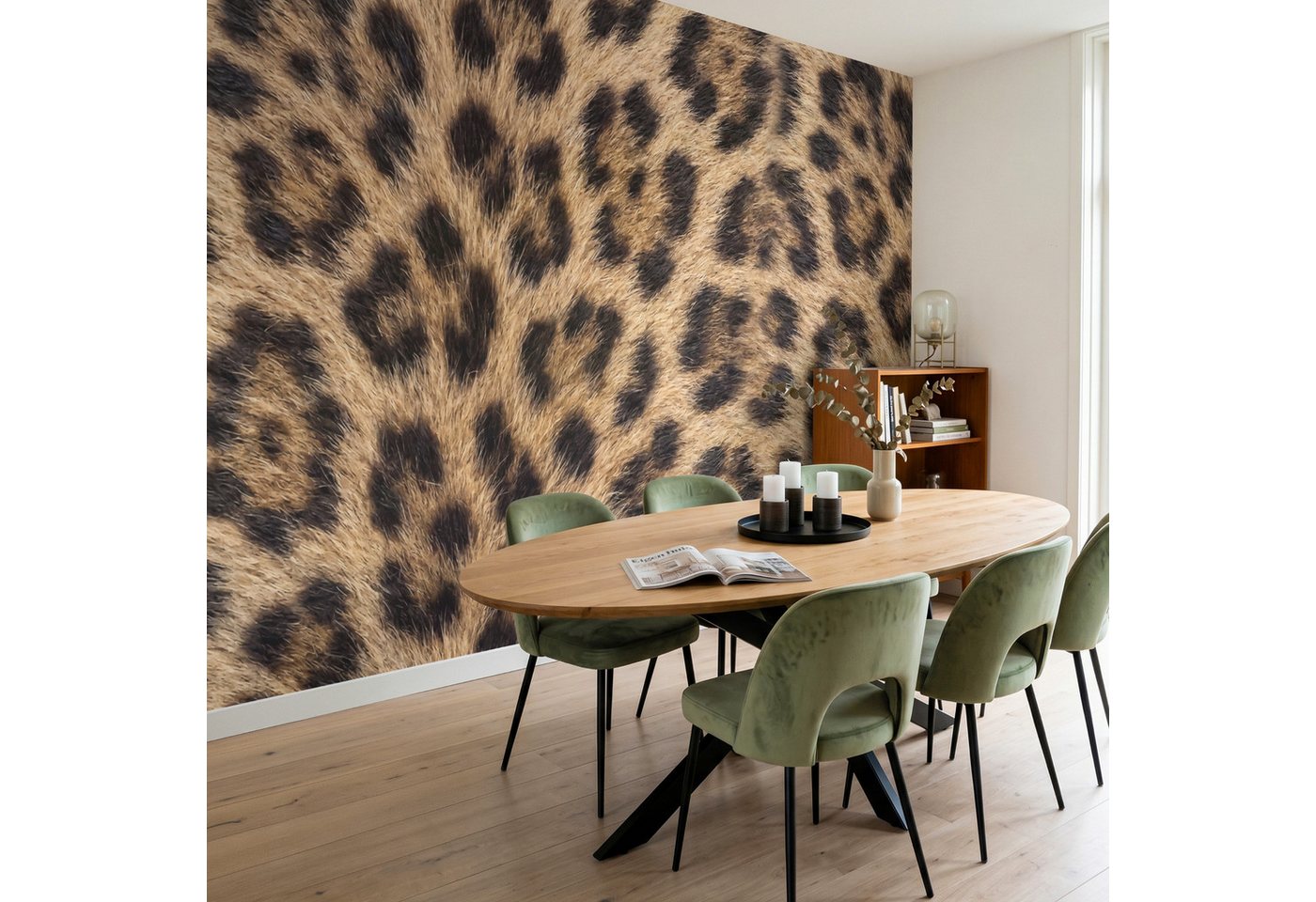 OnlyWow Fototapete Leopard - Mantel - Klassisch - Braun, Matt, bedruckt, Wohnzimmer, Modern, Wanddekoration, Vliestapete 100x70cm Bild 2
