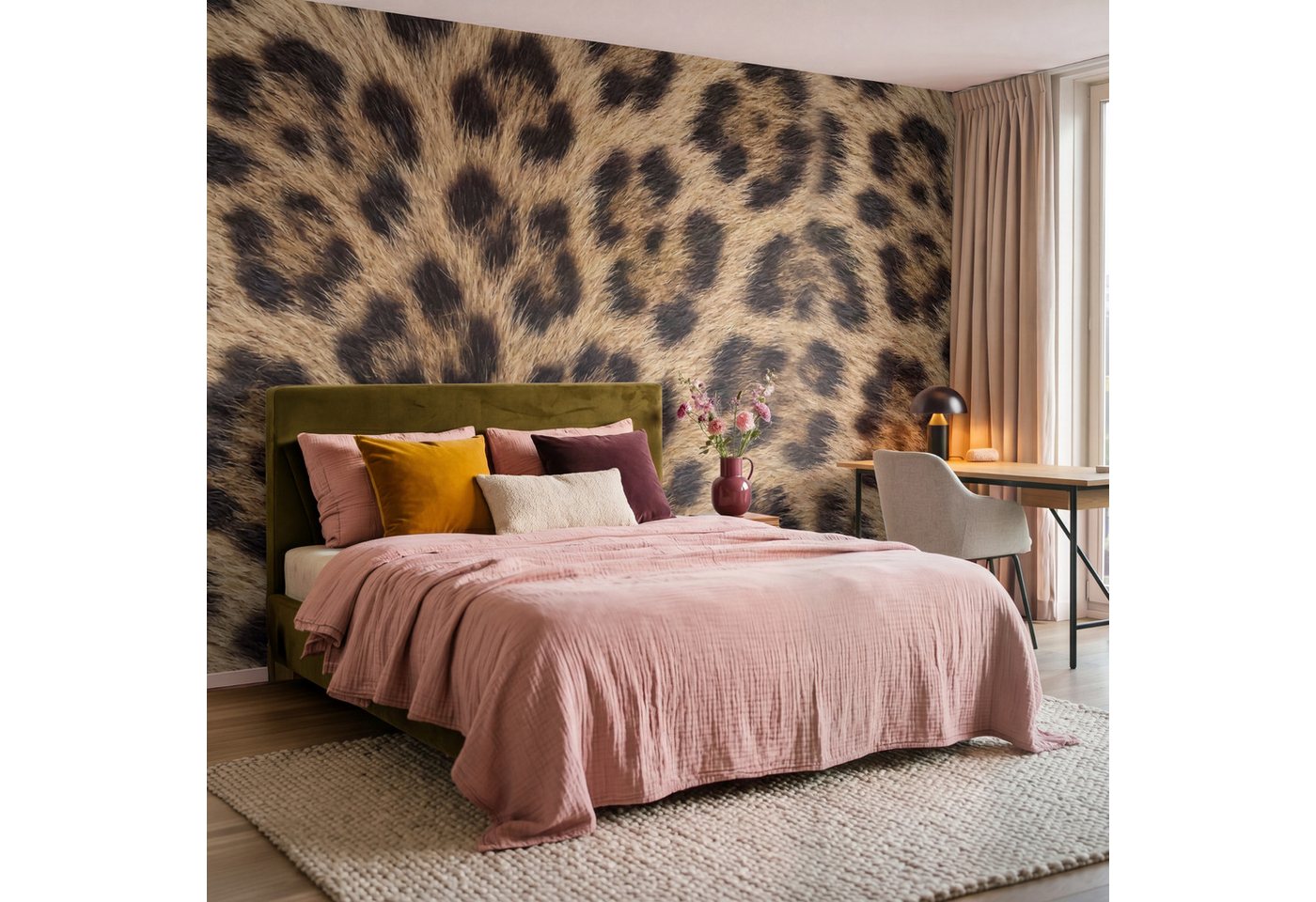 OnlyWow Fototapete Leopard - Mantel - Klassisch - Braun, Matt, bedruckt, Wohnzimmer, Modern, Wanddekoration, Vliestapete 100x70cm Bild 4