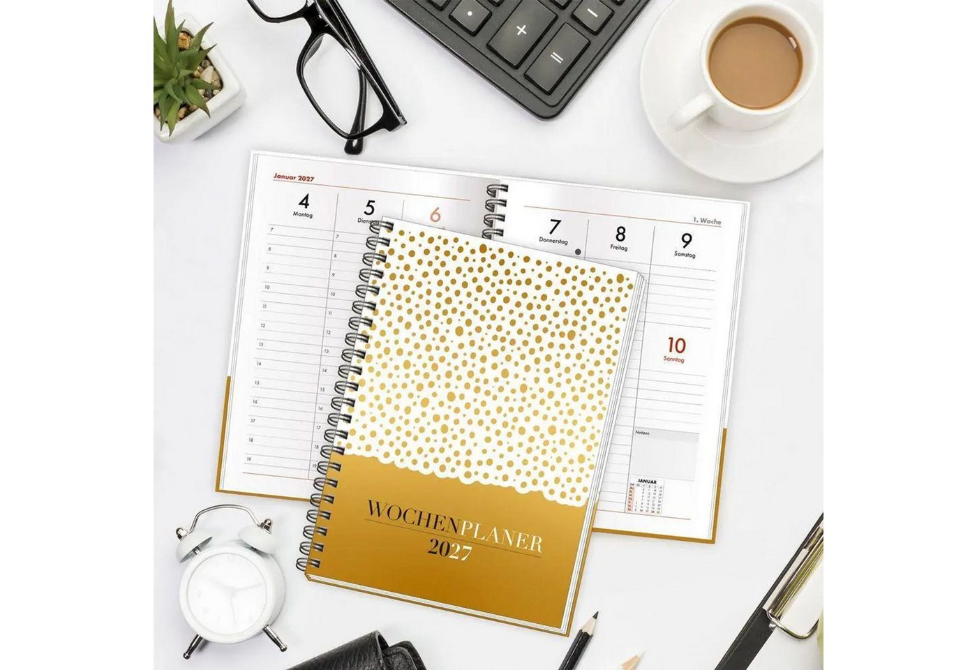 Trötsch Verlag Taschenkalender TRÖTSCH - Wochenplaner A5 mit Wire-O Gold 2027