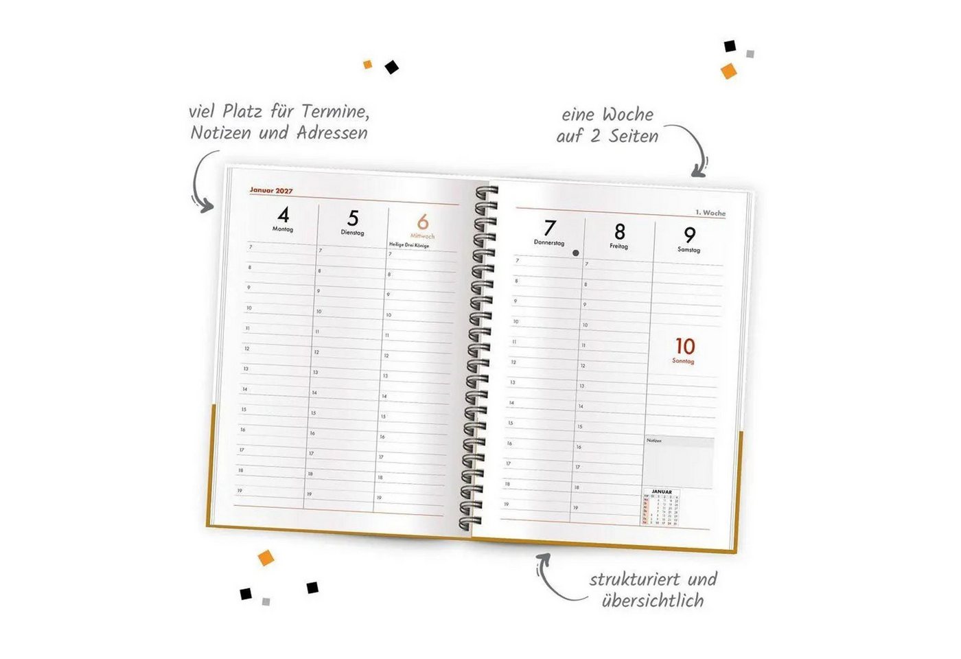 Trötsch Verlag Taschenkalender TRÖTSCH - Wochenplaner A5 mit Wire-O Gold 2027 Bild 2