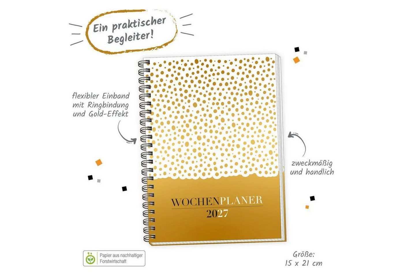Trötsch Verlag Taschenkalender TRÖTSCH - Wochenplaner A5 mit Wire-O Gold 2027 Bild 3