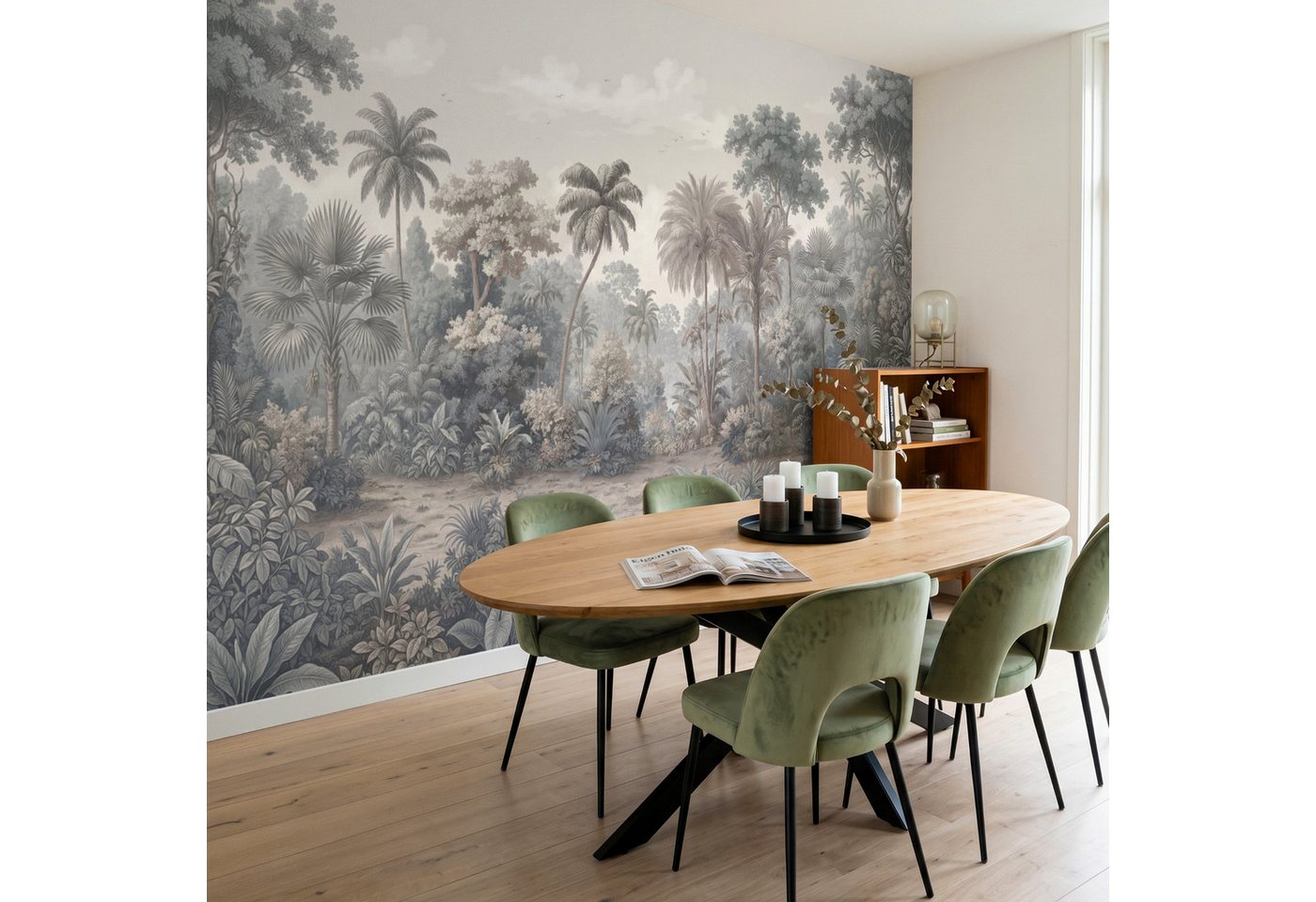 OnlyWow Fototapete Tropisch - Landschaft - Illustration, Matt, bedruckt, Wohnzimmer, Modern, Wanddekoration, Vliestapete 100x70cm