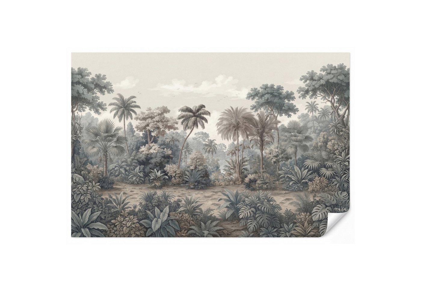 OnlyWow Fototapete Tropisch - Landschaft - Illustration, Matt, bedruckt, Wohnzimmer, Modern, Wanddekoration, Vliestapete 100x70cm Bild 3
