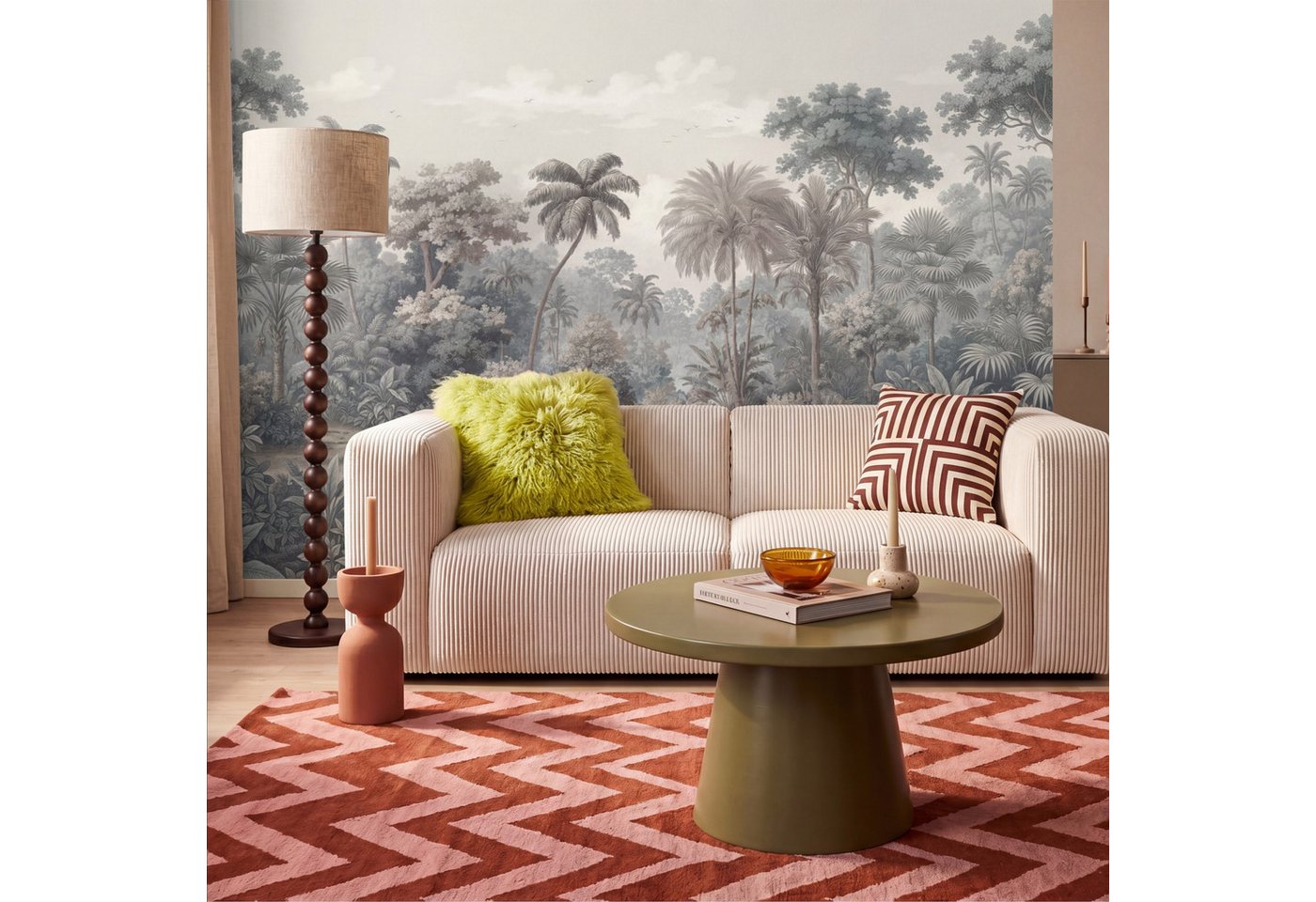 OnlyWow Fototapete Tropisch - Landschaft - Illustration, Matt, bedruckt, Wohnzimmer, Modern, Wanddekoration, Vliestapete 100x70cm Bild 4