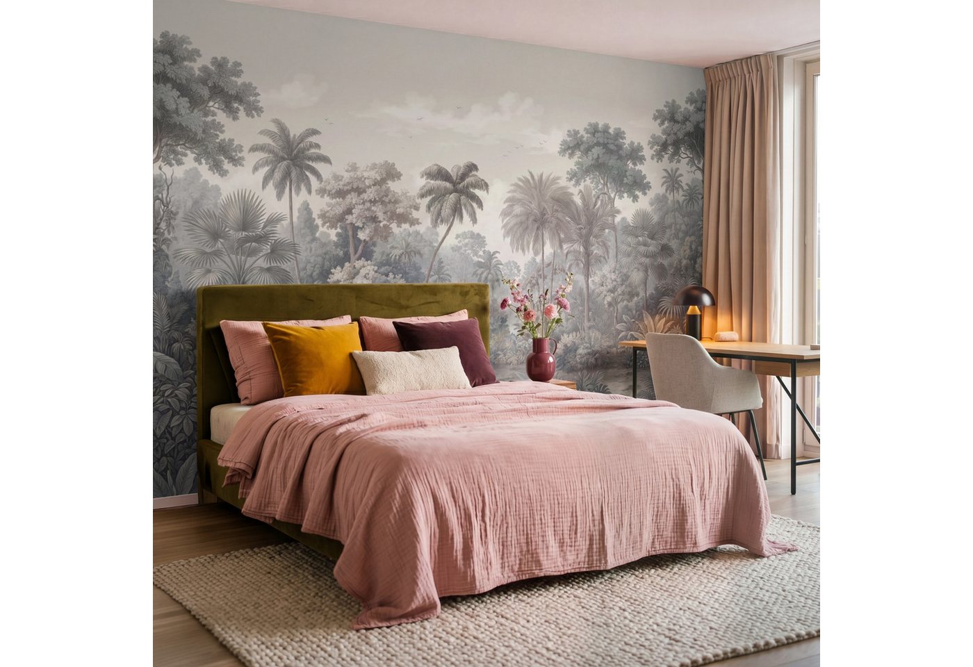 OnlyWow Fototapete Tropisch - Landschaft - Illustration, Matt, bedruckt, Wohnzimmer, Modern, Wanddekoration, Vliestapete 100x70cm Bild 5