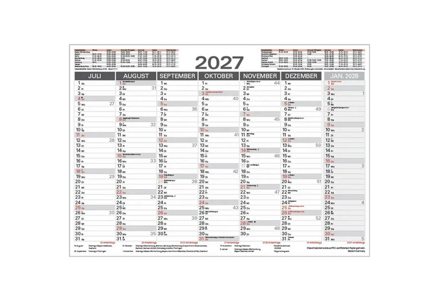 Korsch Verlag Wandkalender Tafelkalender A4 2027