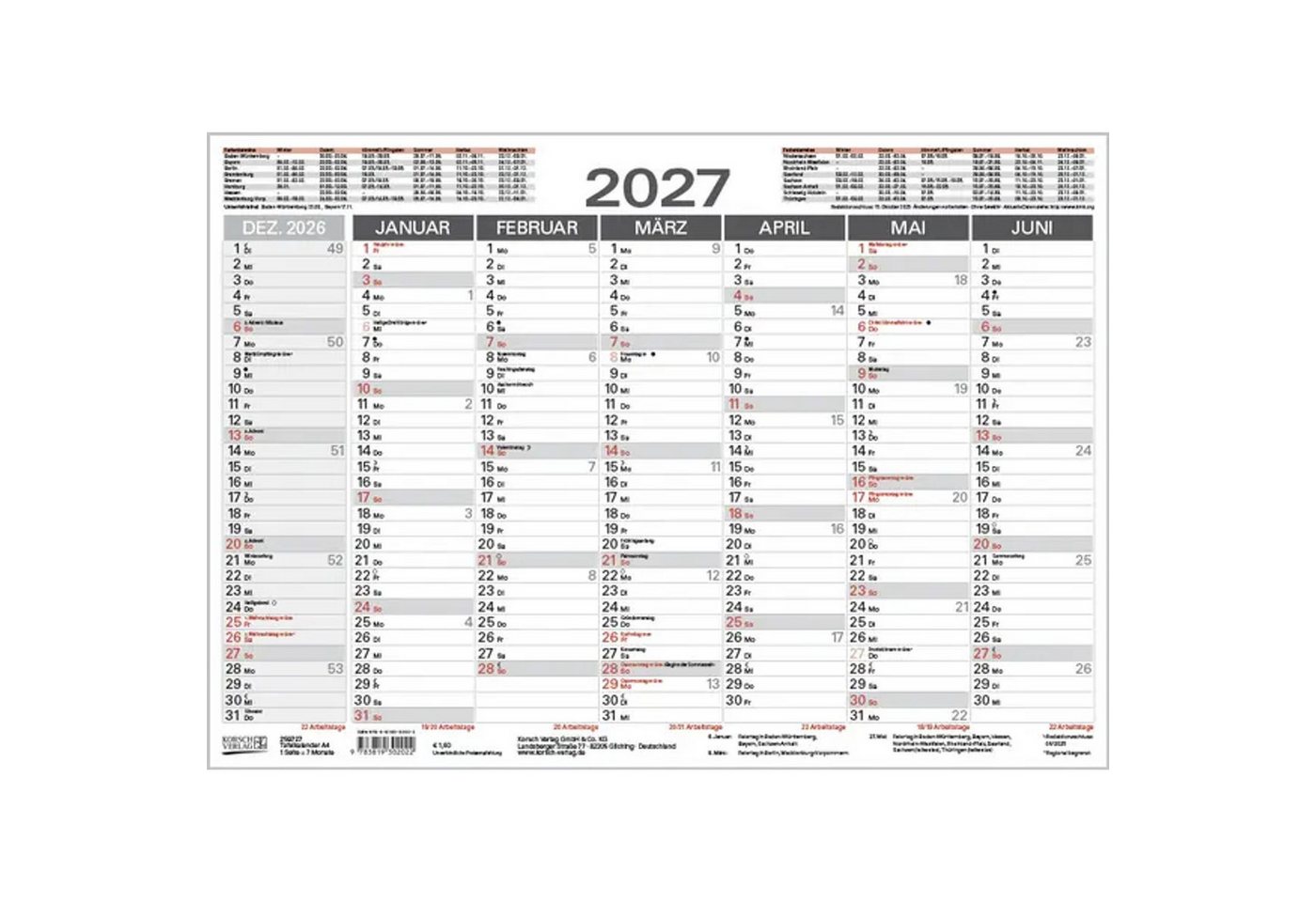 Korsch Verlag Wandkalender Tafelkalender A4 2027 Bild 3