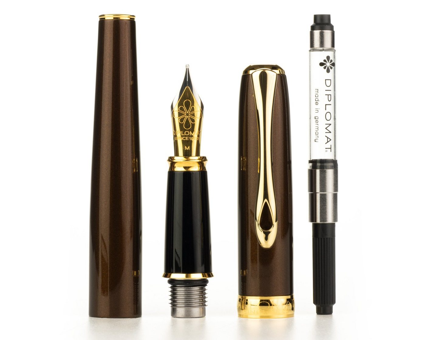 DIPLOMAT Füllhalter Füllhalter Diplomat Excellence A2 Marrakesh vergoldet Wenge-Holz, (Komplett-Set mit Tintenkonverter, Schreibtinte Königsblau von Octopus Fluids und Wenge Holzetui), MADE IN GERMANY Bild 3