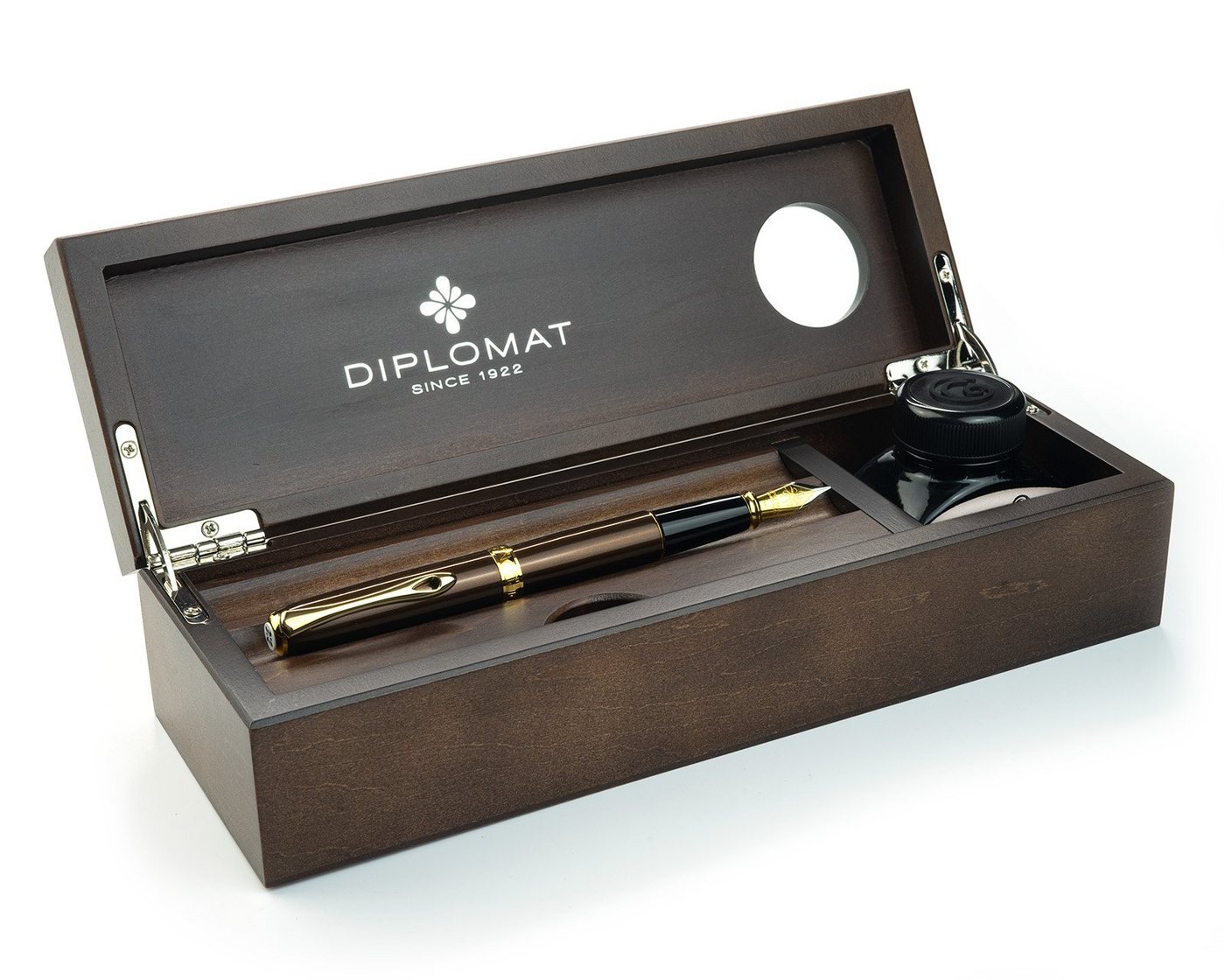 DIPLOMAT Füllhalter Füllhalter Diplomat Excellence A2 Marrakesh vergoldet Wenge-Holz, (Komplett-Set mit Tintenkonverter, Schreibtinte Königsblau von Octopus Fluids und Wenge Holzetui), MADE IN GERMANY Bild 4