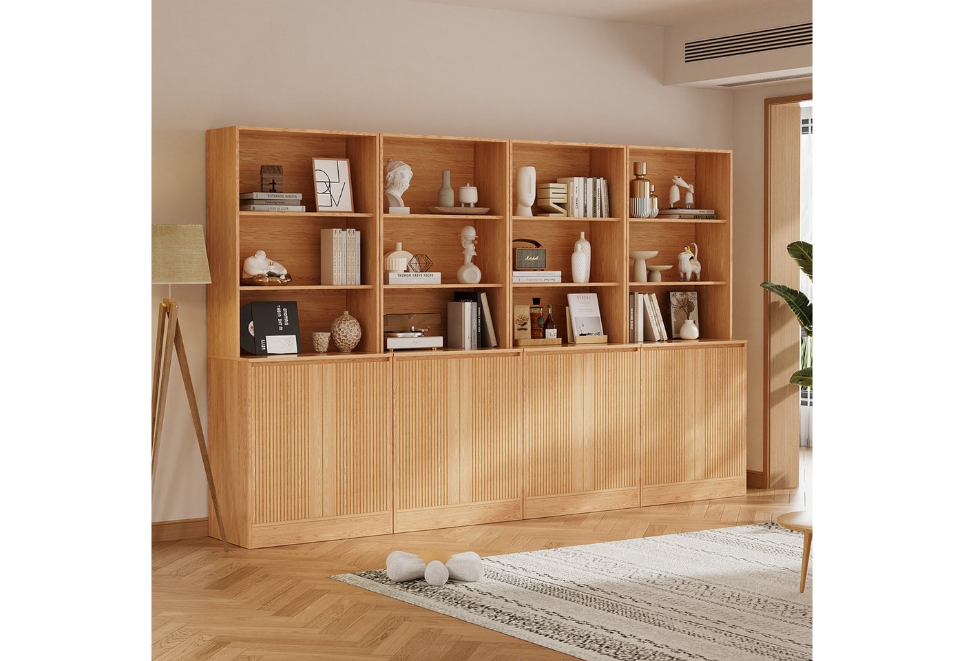 VOWNER Bücherregal 5-stöckig mit 2 Holztüren, 180 cm hoher Standregal mit offenen Fächern, 4-tlg., Mehrzweckschrank, Wohnzimmerschrank, Küchenregal, Sideboard Bild 3