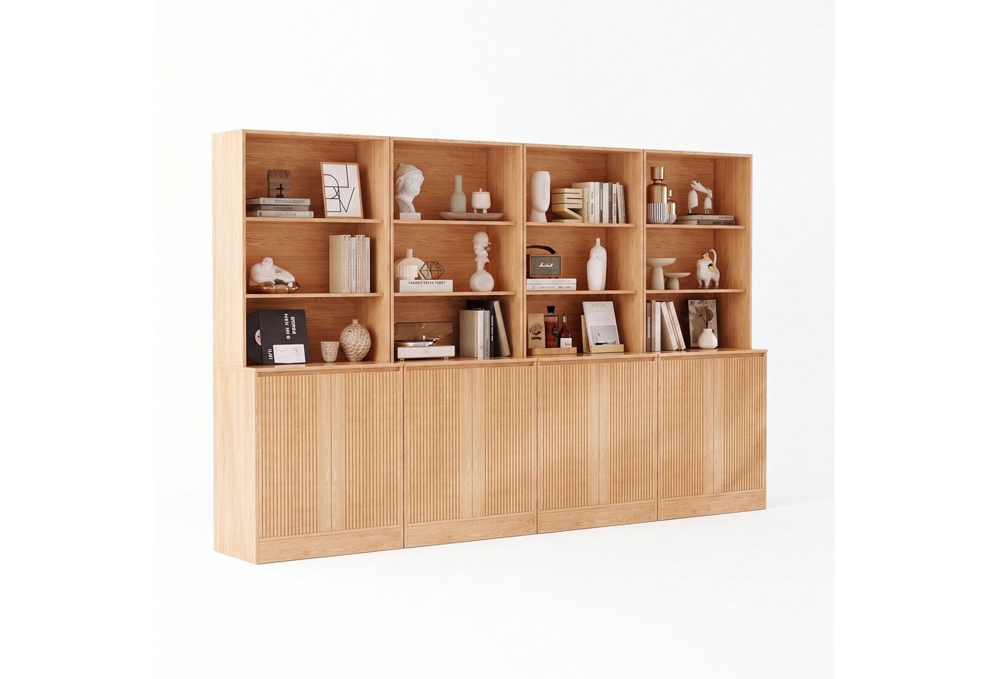 VOWNER Bücherregal 5-stöckig mit 2 Holztüren, 180 cm hoher Standregal mit offenen Fächern, 4-tlg., Mehrzweckschrank, Wohnzimmerschrank, Küchenregal, Sideboard Bild 5