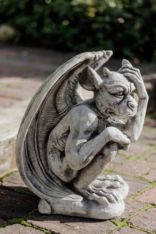 gartendekoparadies.de Gartenfigur Gargoyle Statue der Nachdenklich, Steinfigur, H. 43 cm, 23 kg, Frostsicher Bild 3