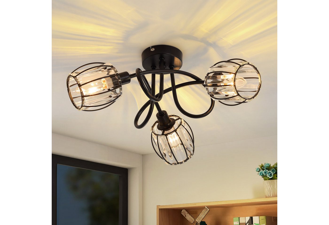 ZMH Deckenstrahler E14 Retro Deckenleuchte mit Kristall-Lampenschirm, 350° schwenkbar, Einfache Installation, ohne Leuchtmittel, Deckenlampe für Wohnzimmer Schlafzimmer Flur Bild 5