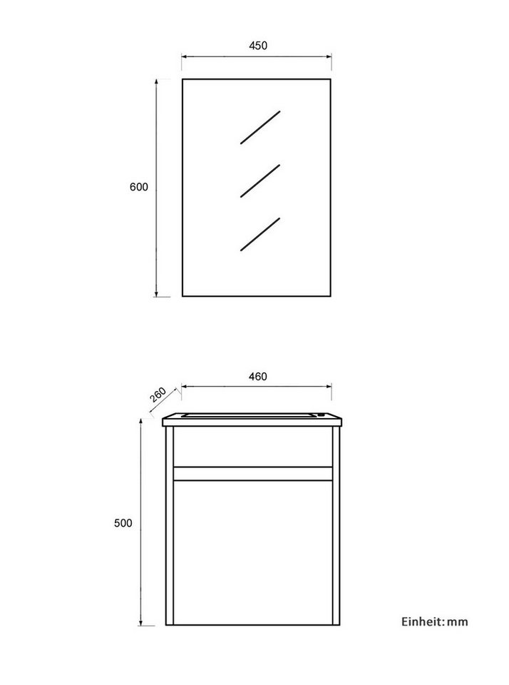 inter Badmöbel-Set 3 tlg. Badezimmer Möbel Badschrank mit Spiegel, (Komplett Set, Unterschrank mit Spiegel), Hochglanz, Matt Bild 2