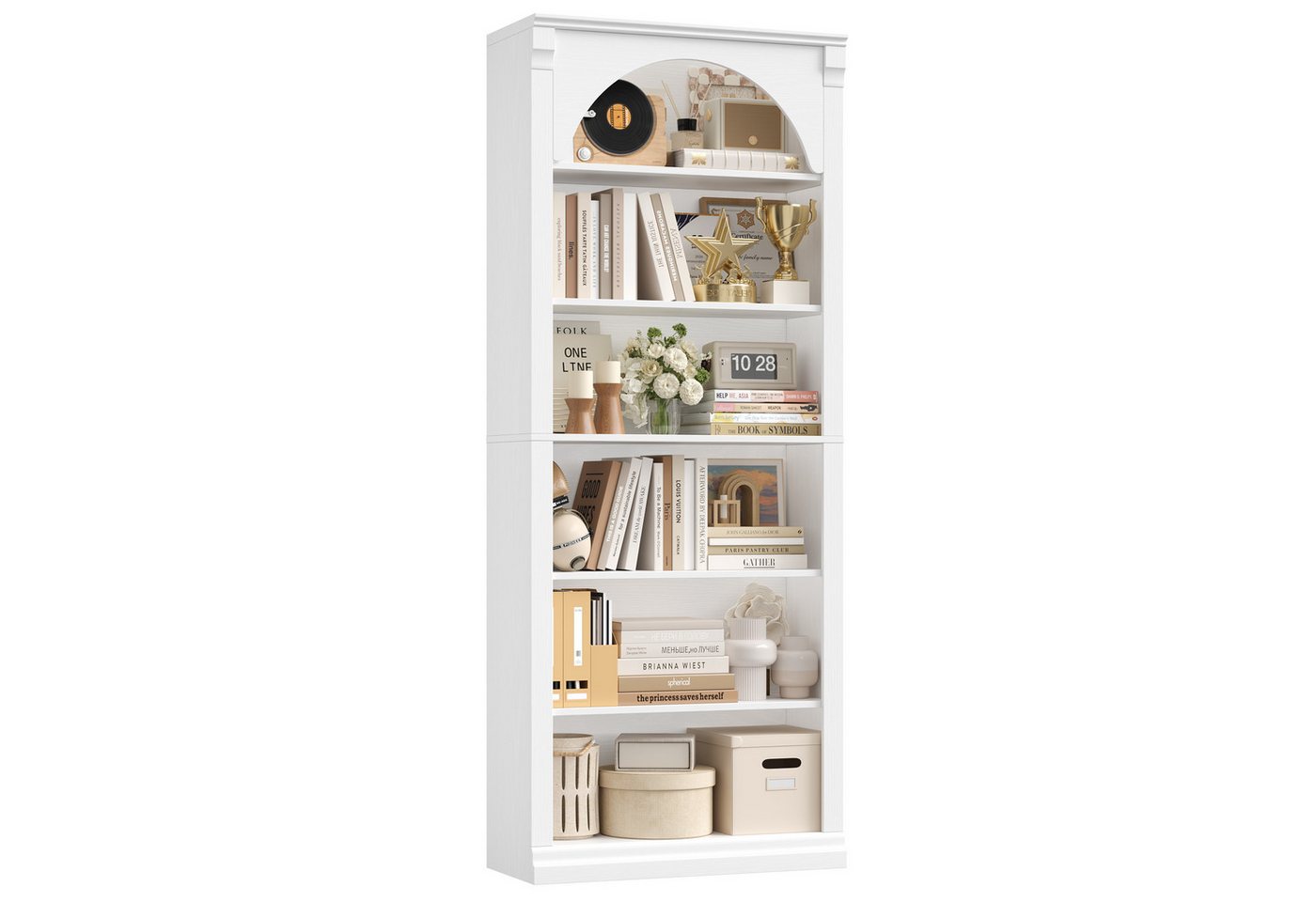 Homfa Bücherregal gewölbtes Bücherschrank, Standregal mit 6 Fächern 75x28x186cm Weiß Bild 3