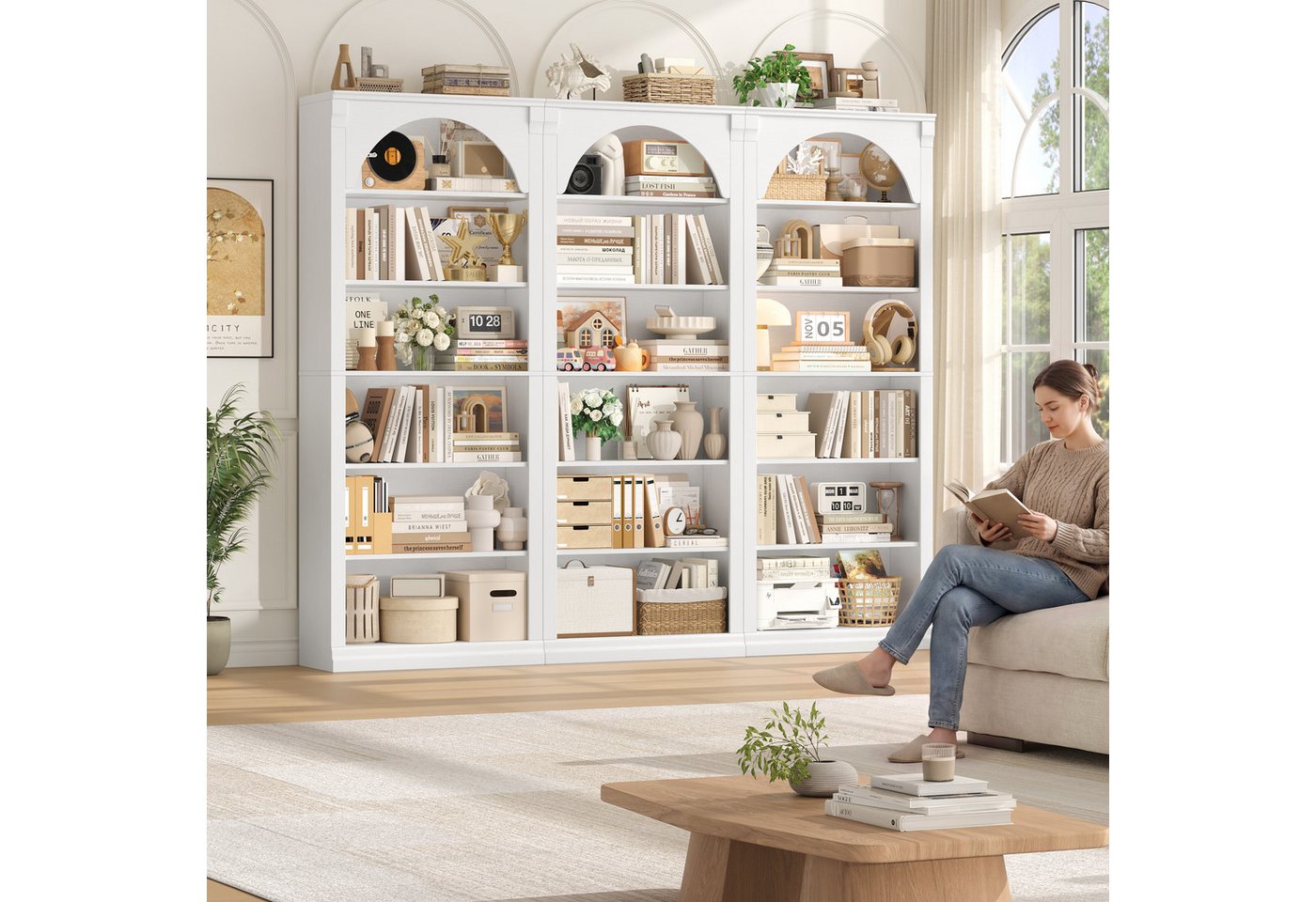 Homfa Bücherregal gewölbtes Bücherschrank, Standregal mit 6 Fächern 75x28x186cm Weiß Bild 4