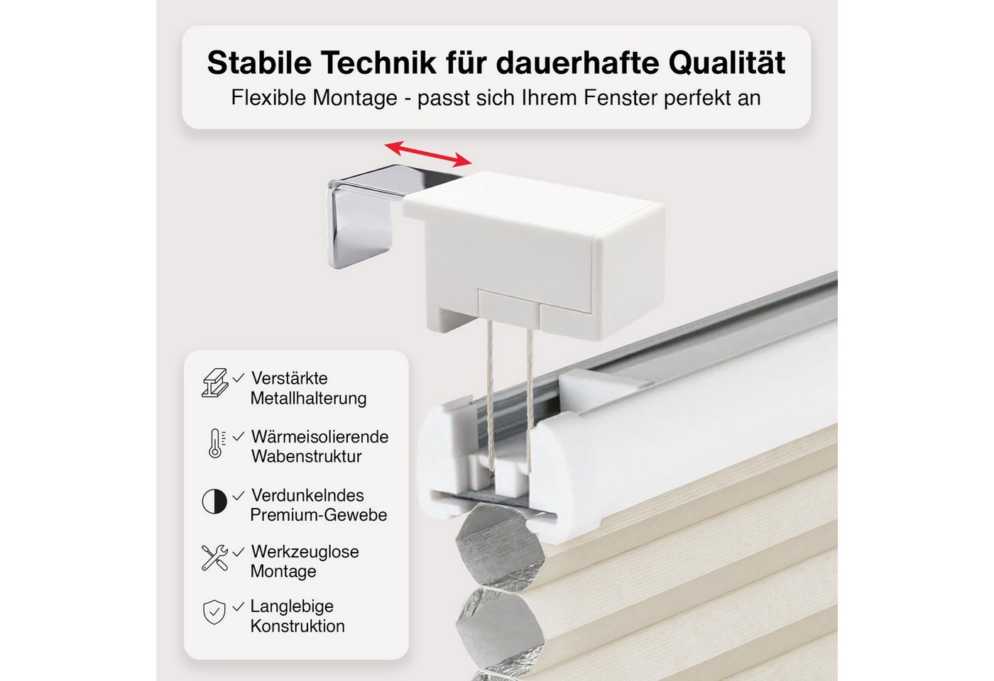 Rikmani Plissee Thermo Fensterplissee ohne Bohren, Champagner, 40x120, verdunkelnd, Klemmfix, Langlebige Premium-Qualität, Thermo Plissee Bild 2