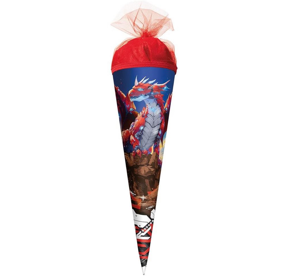 Roth Schultüte Robo Drache, 50cm, rund, Zuckertüte mit Tüllverschluss