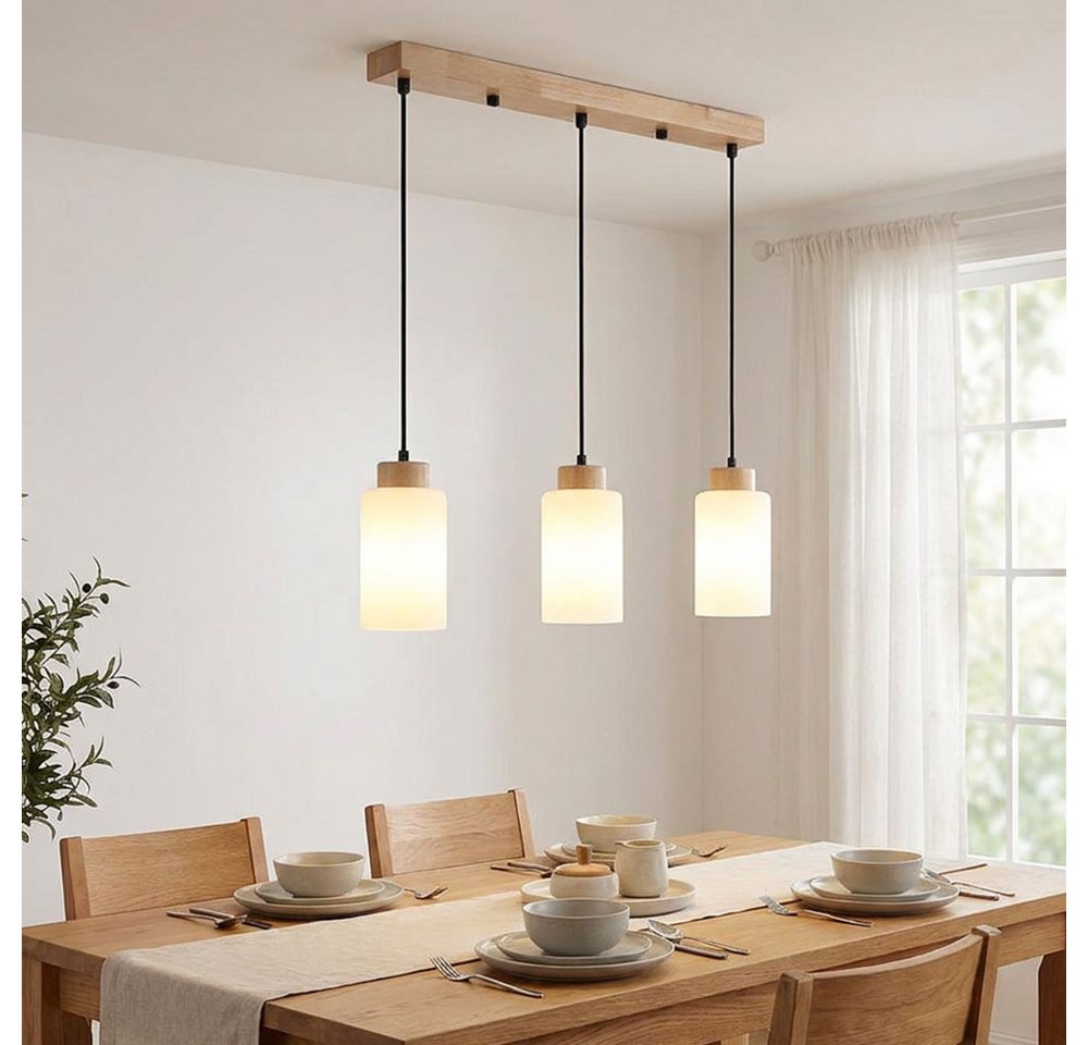 GLOBO LIGHTING Pendelleuchte, Leuchtmittel nicht inklusive, Pendelleuchte Holz braun Glas opal 3-flammig H 120 cm Bild 3