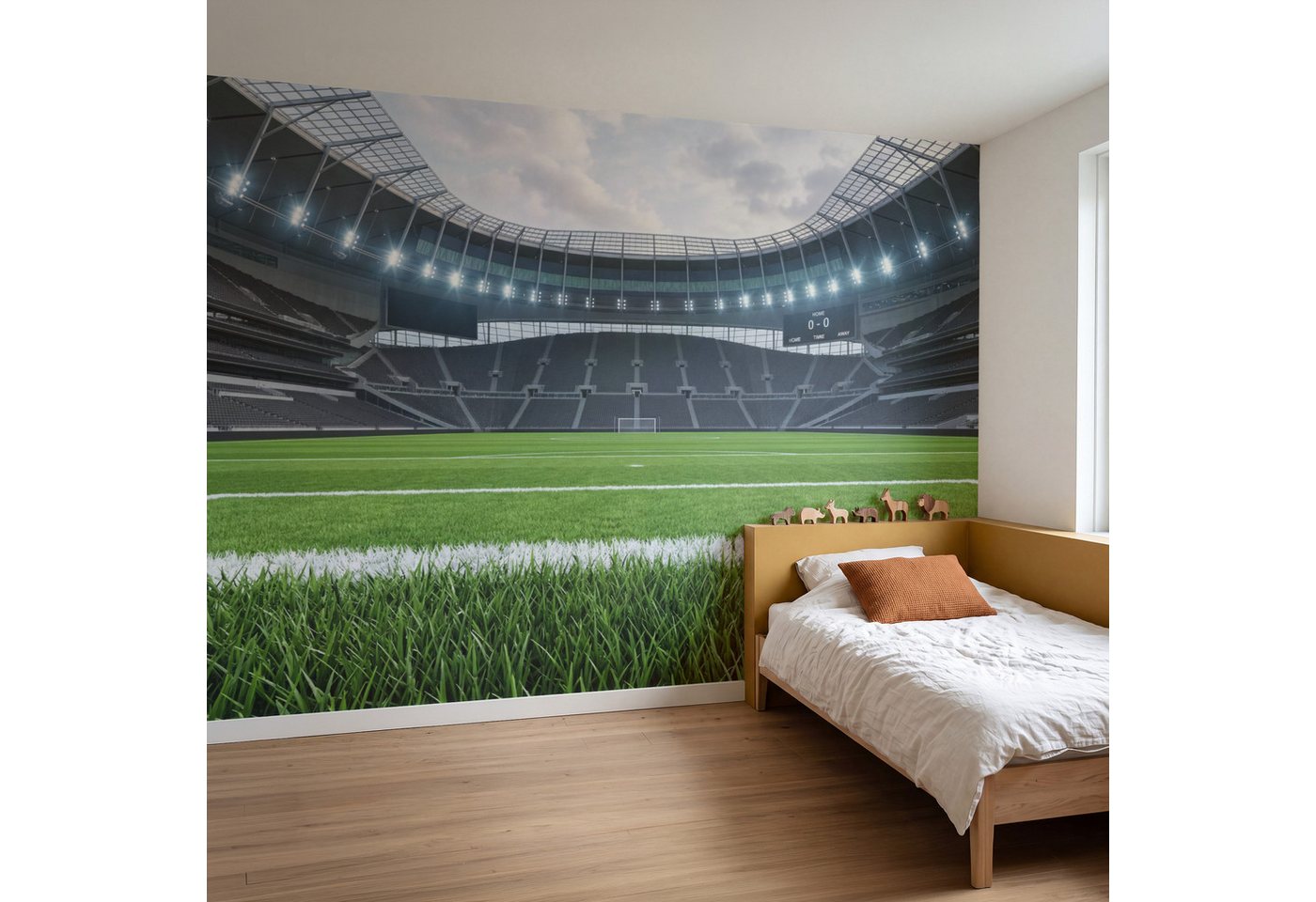 OnlyWow Fototapete Kinderzimmer - Fußball - Stadion - Sport - Grün, Matt, bedruckt, Wohnzimmer, Modern, Wanddekoration, Vliestapete 100x70cm