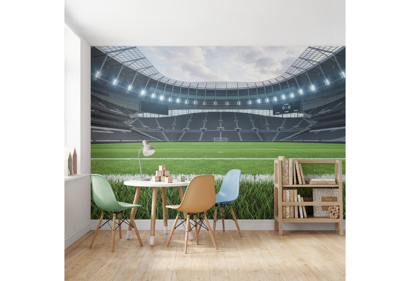 OnlyWow Fototapete Kinderzimmer - Fußball - Stadion - Sport - Grün, Matt, bedruckt, Wohnzimmer, Modern, Wanddekoration, Vliestapete 100x70cm Bild 4